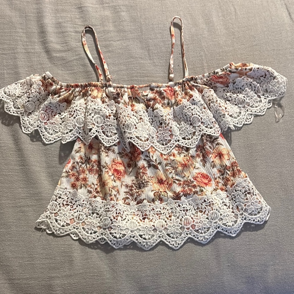 Pink and Orange Ruffled Off-Shoulder Crop Top
